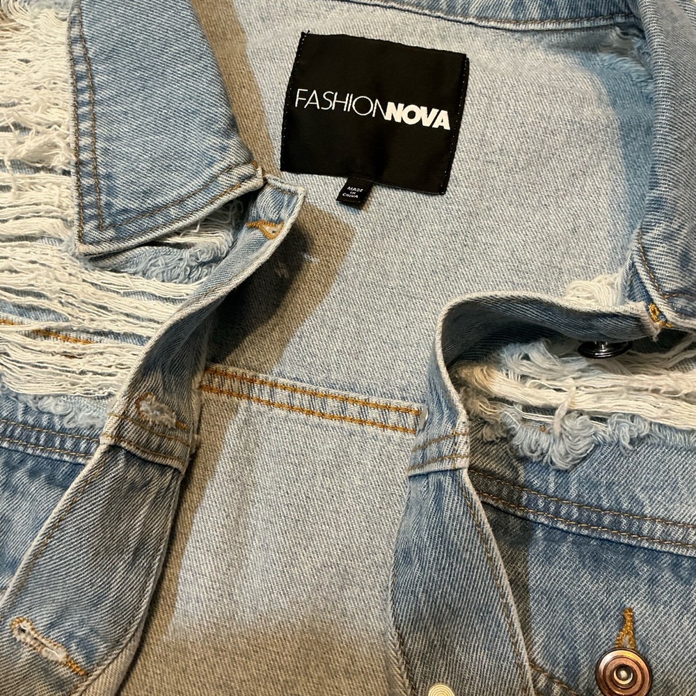 Fashion Nova Light Wash Ripped Denim Vest - Picture 3 of 5